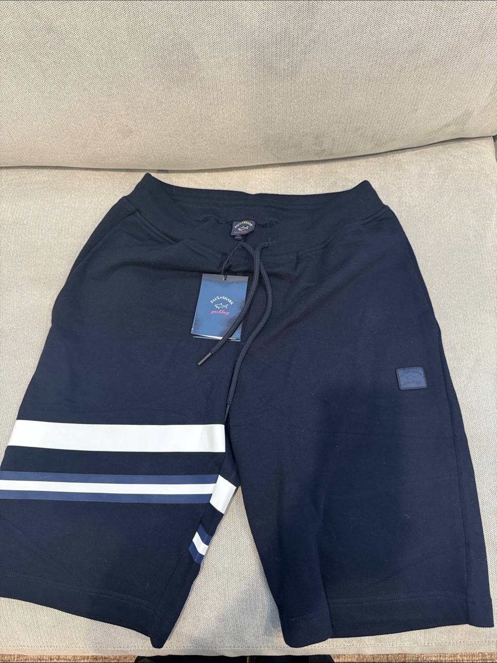 Paul & Shark Navy Shorts with White and Light Blue Stripes